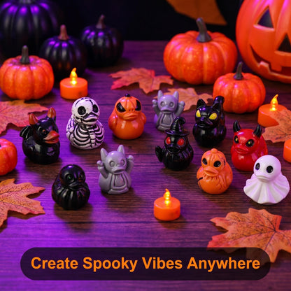 Spooky Ghost & Skull Resin Duck Figurines