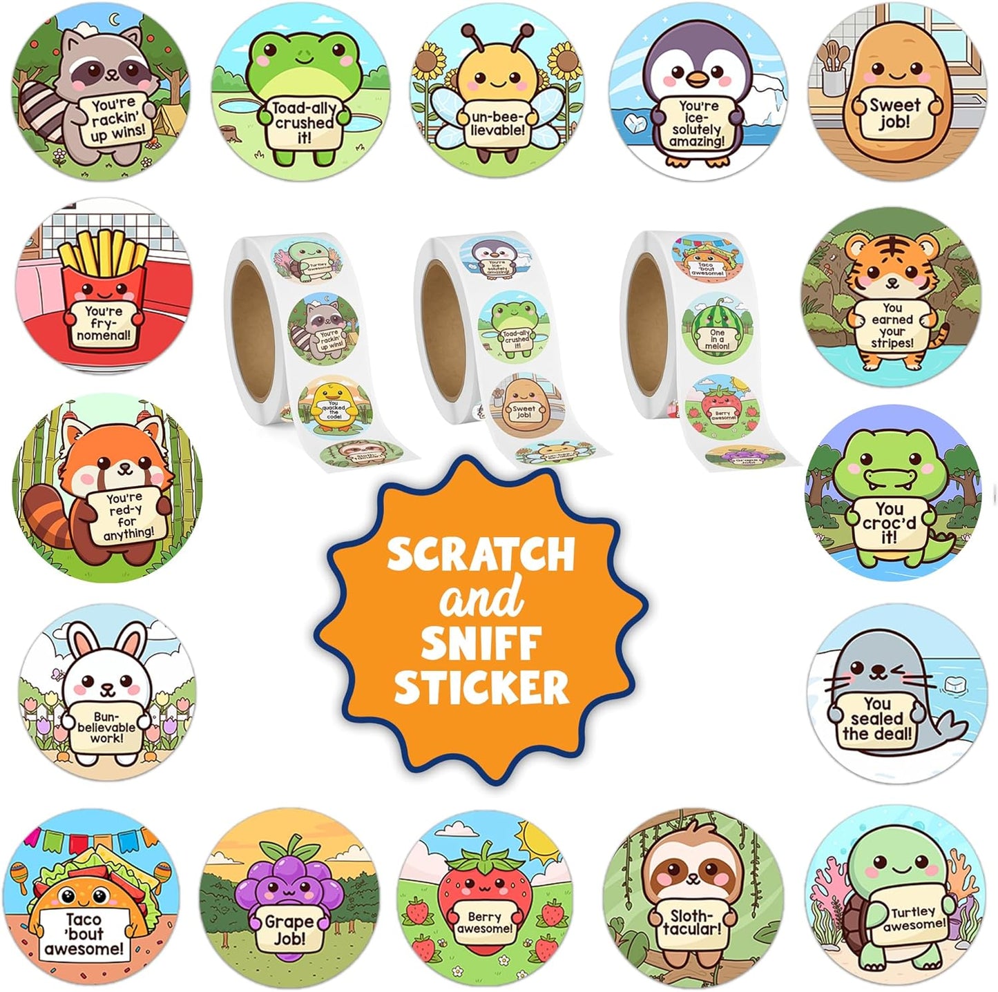 Puraesla 600-Piece Scratch & Sniff Reward Stickers – 3 Rolls
