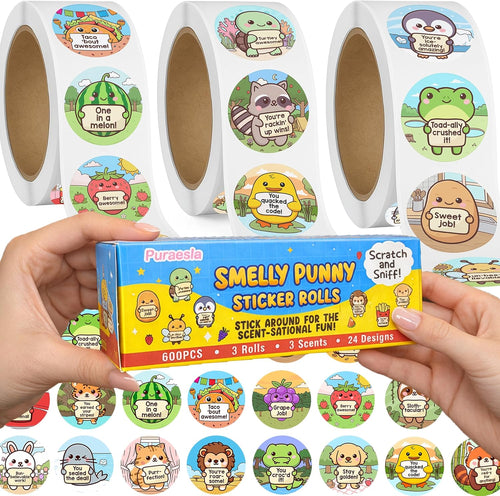 Puraesla 600-Piece Scratch & Sniff Reward Stickers – 3 Rolls