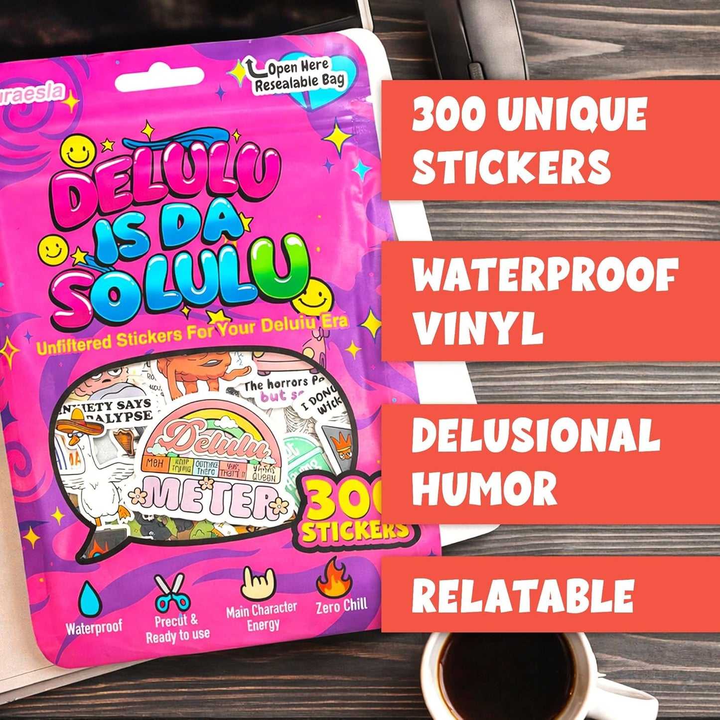 Delulu Is Da Solulu – Holographic Sarcastic Sticker Collection (300pcs)