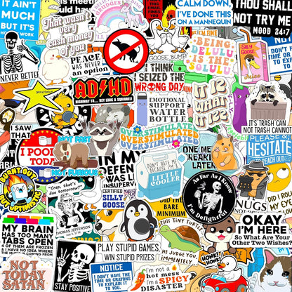 123PCS Stickers Pack, Bulk Sarcastic Vinyl Waterproof
