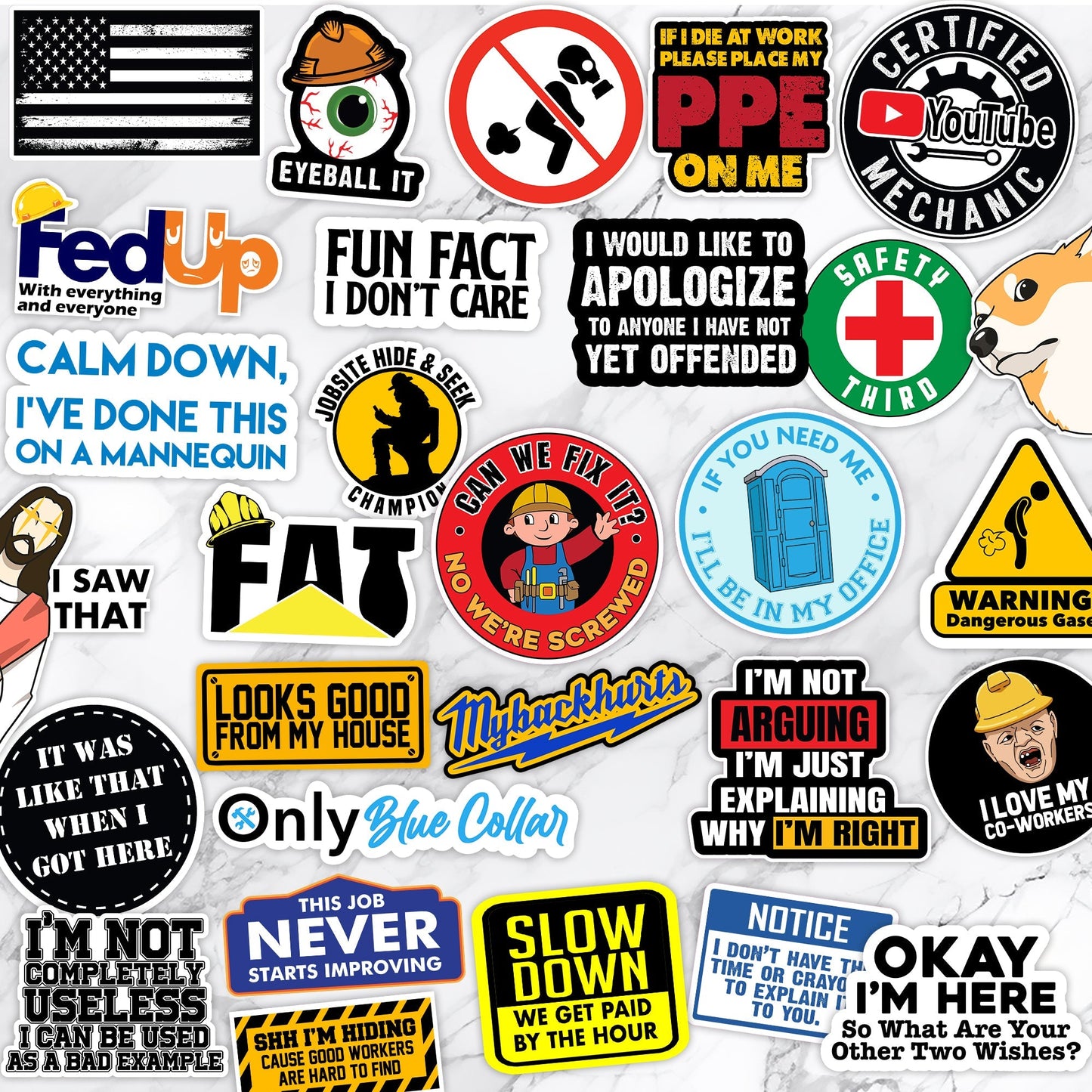 130 PCS Blue Collar Funny Stickers