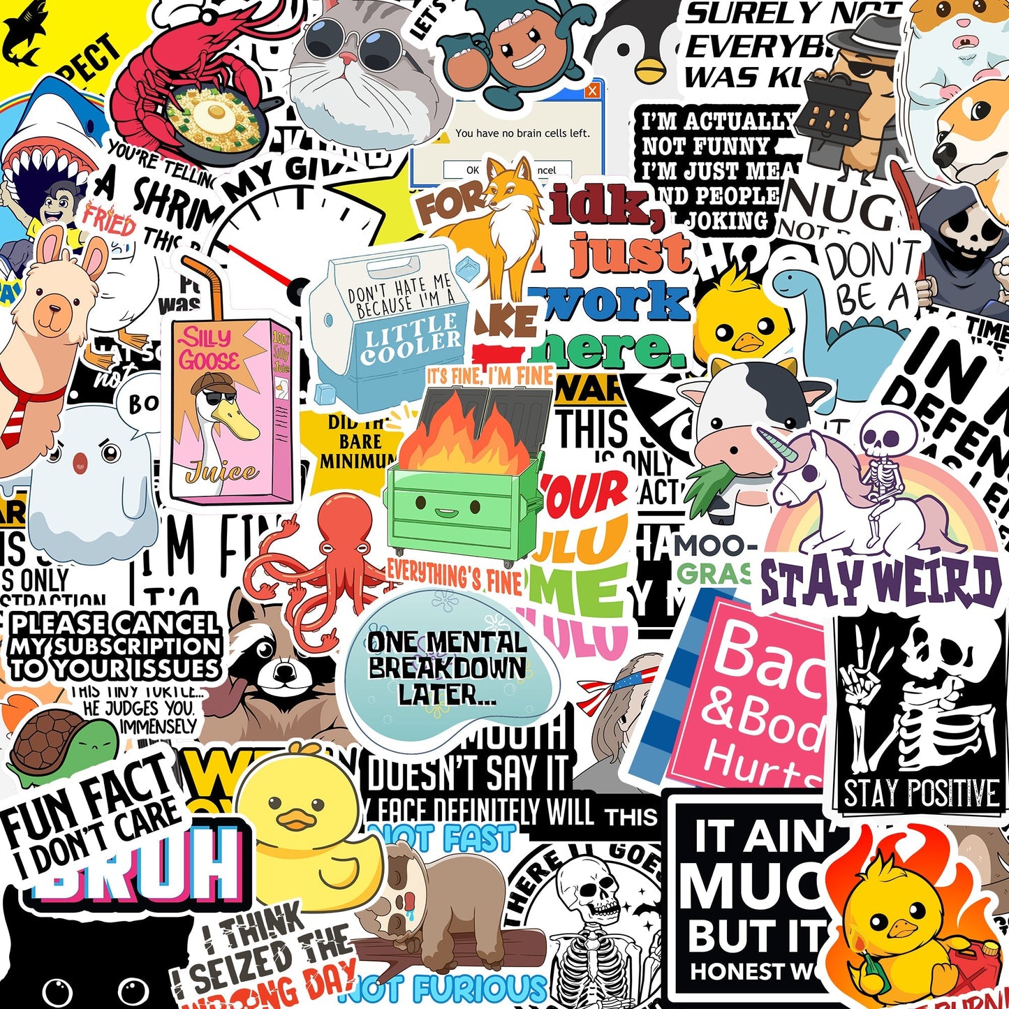 130-Piece Waterproof Funny Saying Sticker Pack