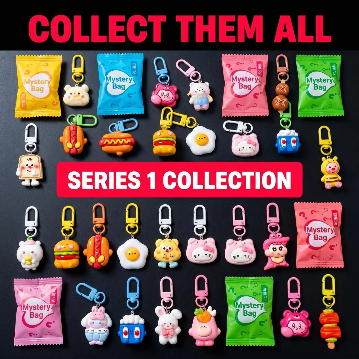 Cartoon Cute Resin Blind Bag Keychain 3D Stereo Metal Clasp Bag Charm Mystery Bag – close-up product details 12
