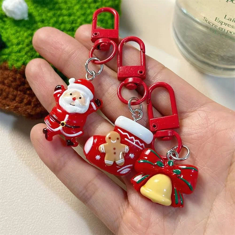 Kawaii Christmas Character Keychains – Cute Santa & Reindeer Backpack Charms – assorted miniature designs