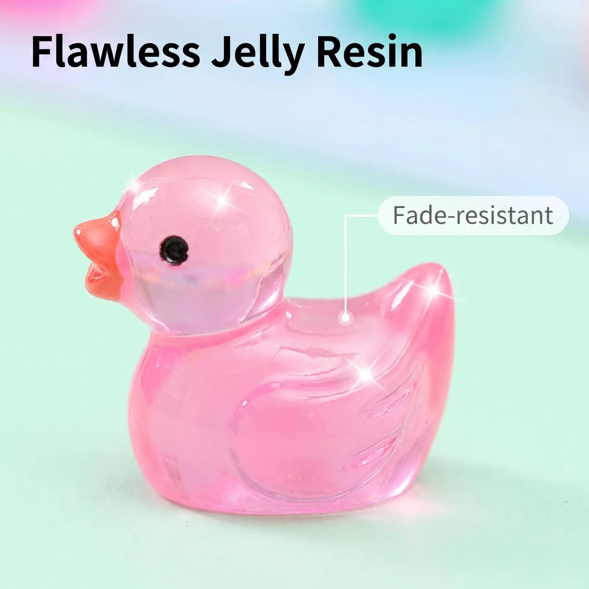 Close-up of glossy translucent pink jelly duck resin