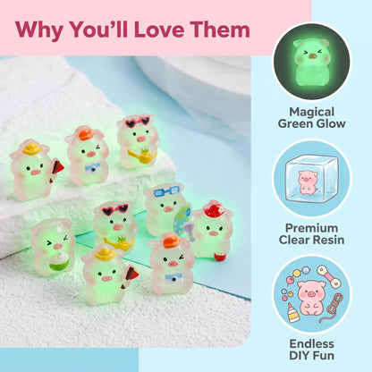 Pink pig miniatures with glow and clear resin features