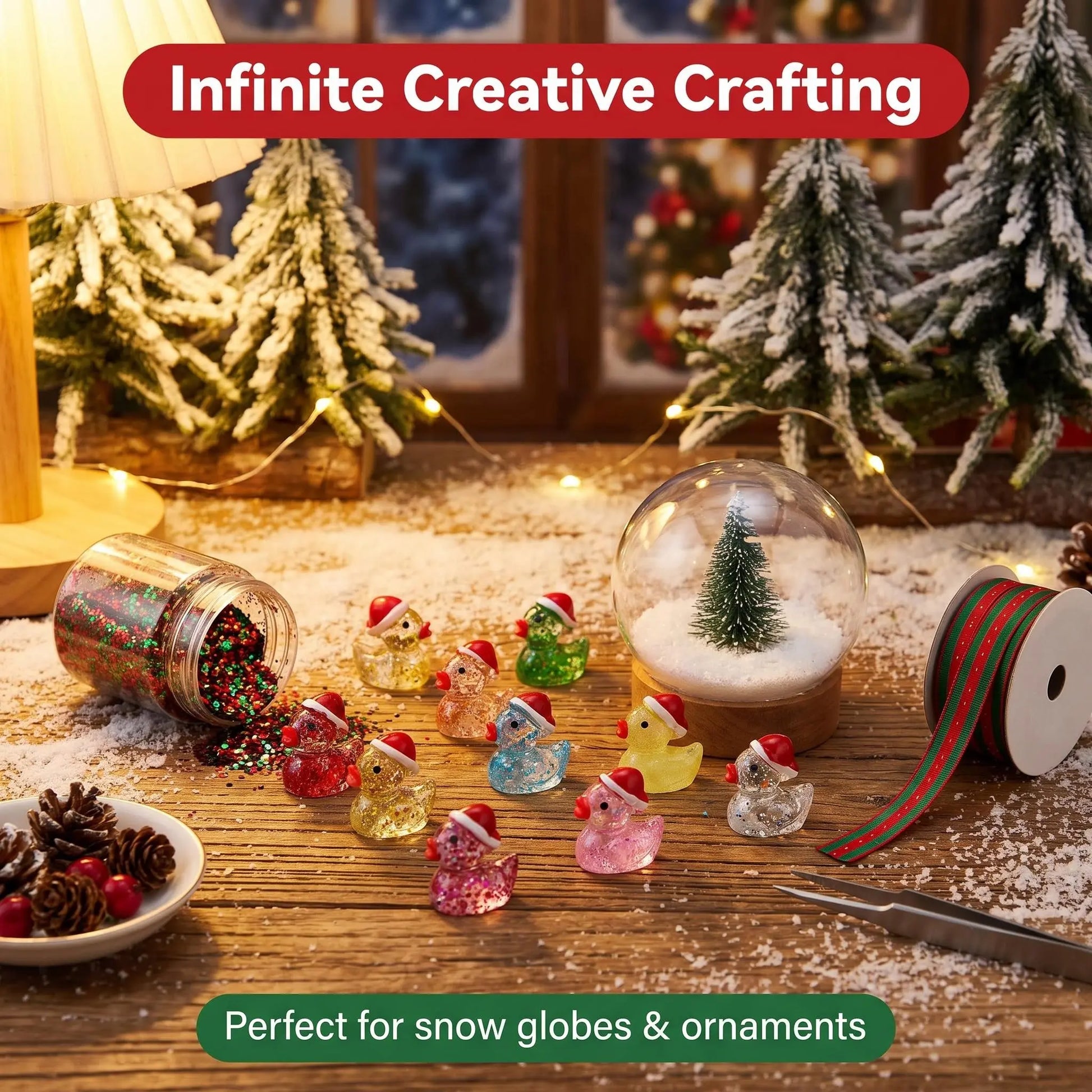 Mini glitter ducks used in Christmas ornaments and crafts