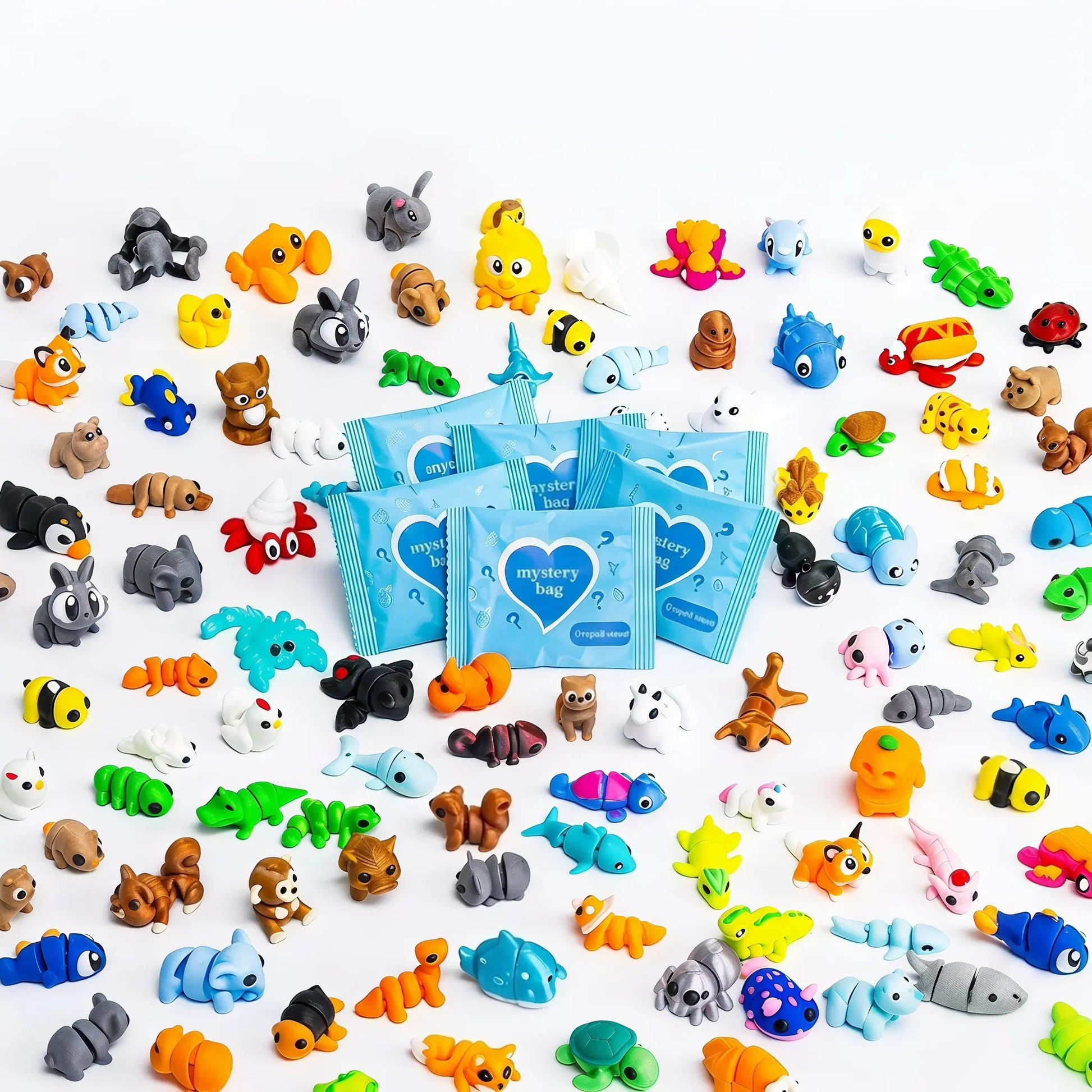 Colorful mini animals and individual mystery bags