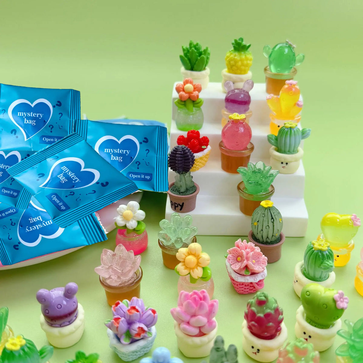 Individually packaged mini potted plants and flowers